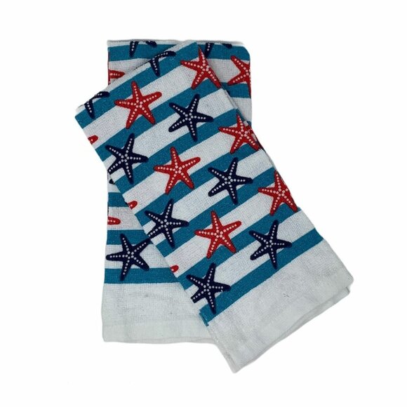 Nautical Oven Mitt Pot Holder Terry Cloth Kitchen Towel Striped Starfish Coastal - Picture 3 of 5